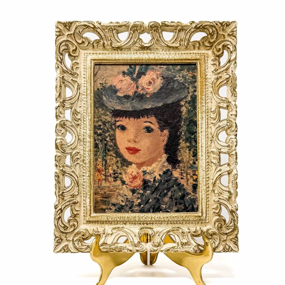 Vintage Victorian Lady Portrait Textured Print Ornate Gold Frame French Country